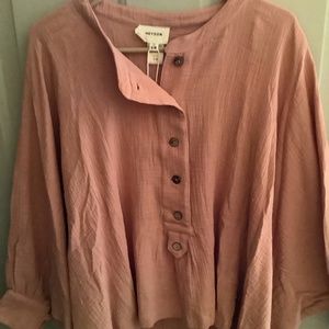 HEYSON PONCHO-style Blouse NEW W/TAGS; button-placket, 100% LINEN, smooth, S/M
